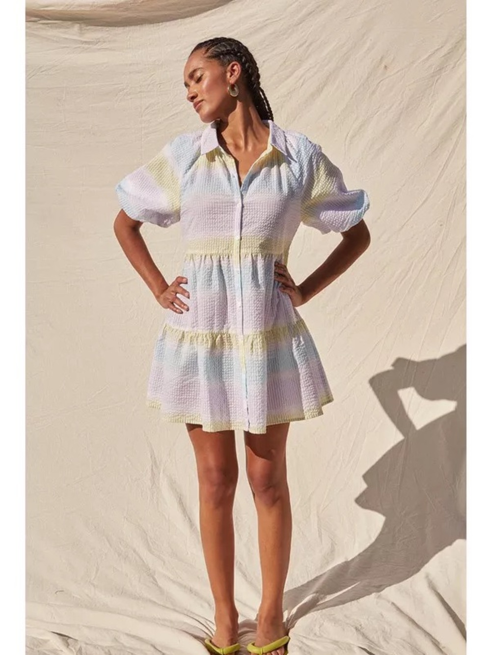SAYLOR Tressie Pastel Tiered Button-Front Mini Dress - seersucker!